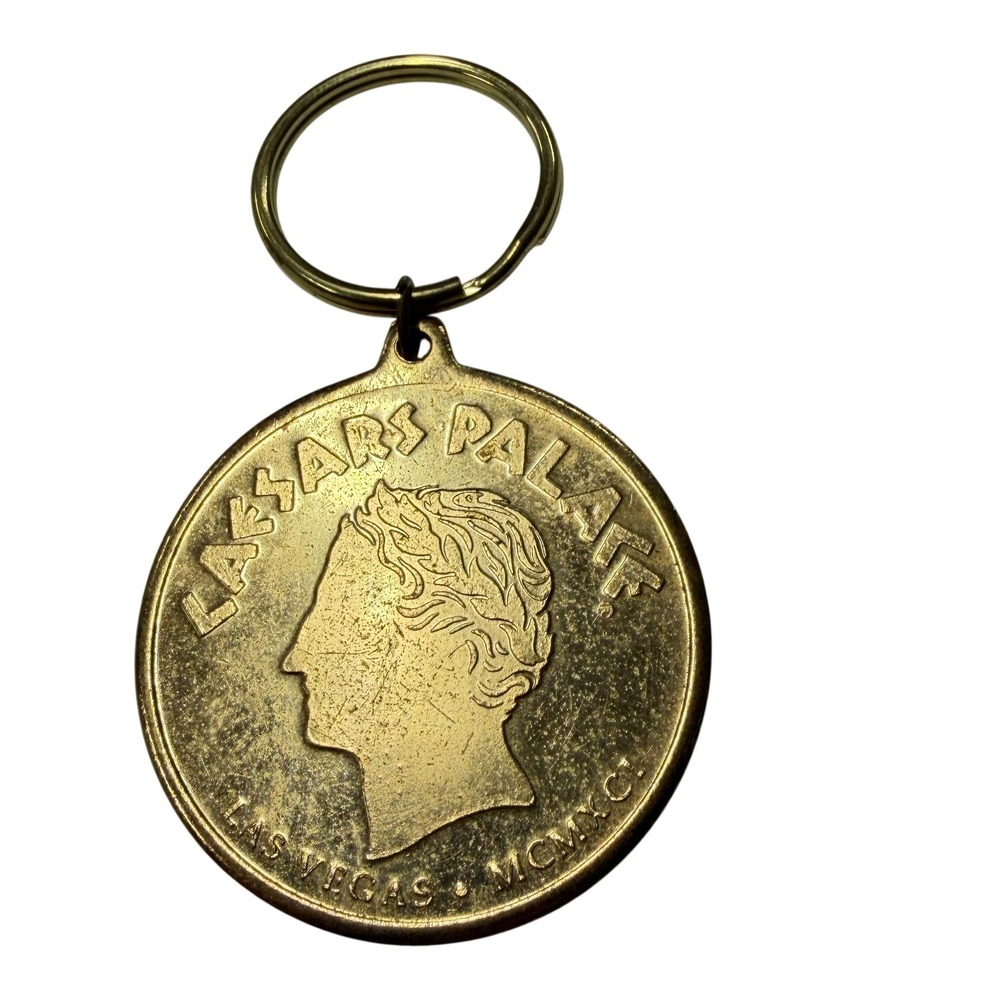 Vintage Caesars Palace Las Vegas Casino Gold Medallion Keychain